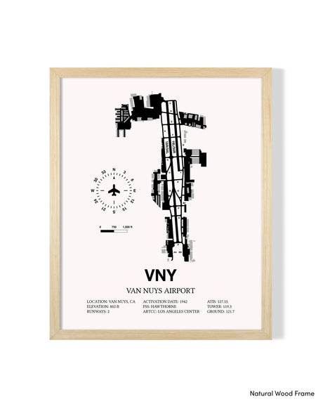 Detailed Airport Map of Van Nuys Airport (VNY) in White with a Natural Frame