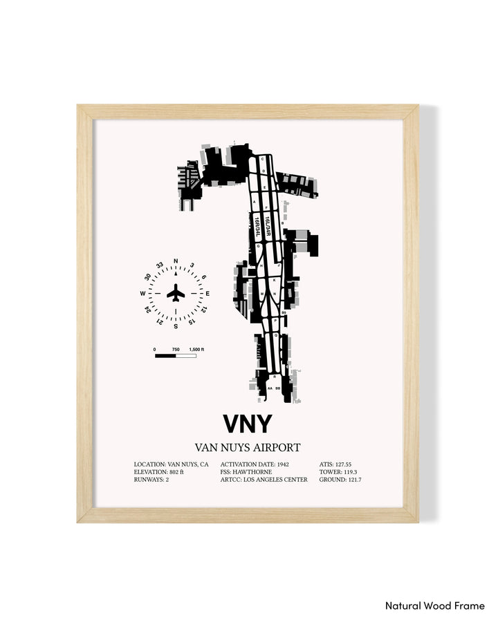 Detailed Airport Map of Van Nuys Airport (VNY) in White with a Natural Frame