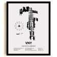 Framed Detailed Airport Map of Van Nuys Airport (VNY) in White with a Black Frame