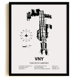 Framed Detailed Airport Map of Van Nuys Airport (VNY) in White with a Black Frame