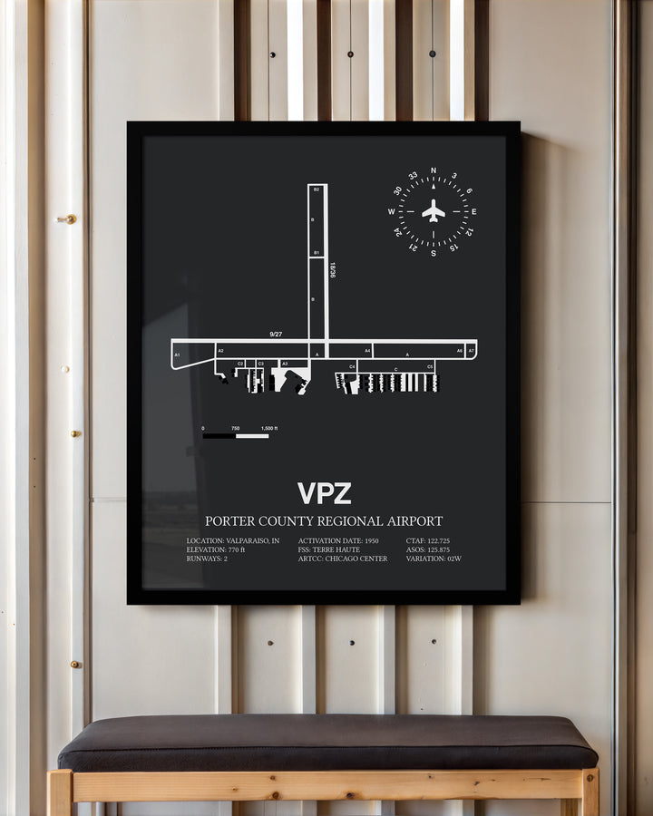 VPZ Airport Map, Porter County Regional Airport Print