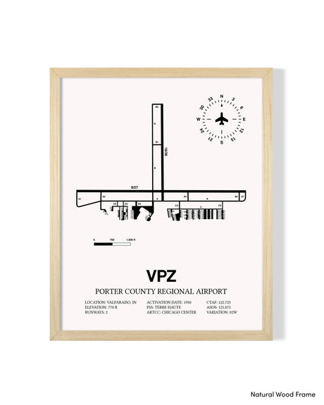 Detailed Airport Map of Porter County Regional Airport (VPZ) in White with a Natural Frame