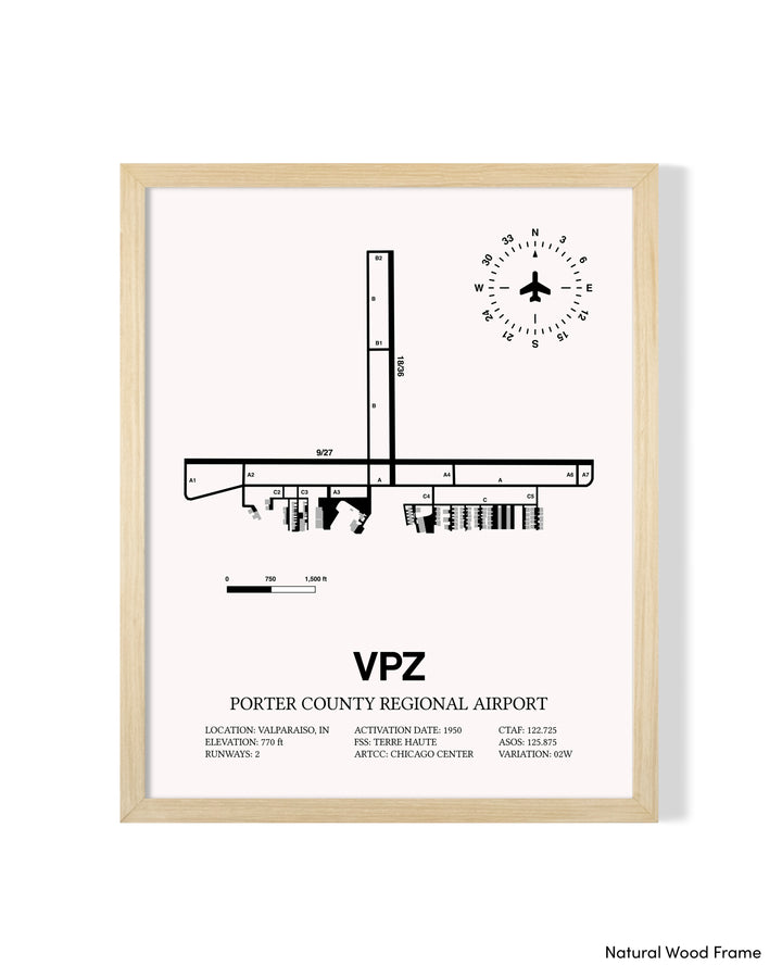 Detailed Airport Map of Porter County Regional Airport (VPZ) in White with a Natural Frame