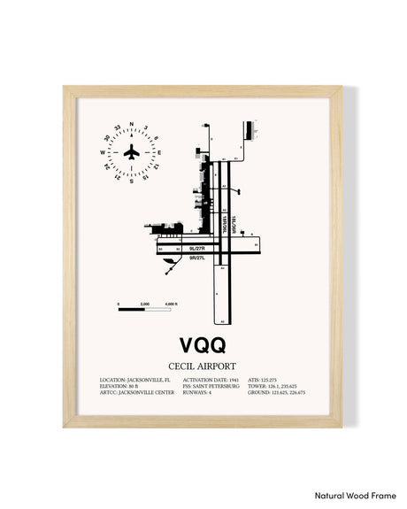 Detailed Airport Map of Cecil Airport (VQQ) in White with a Natural Frame