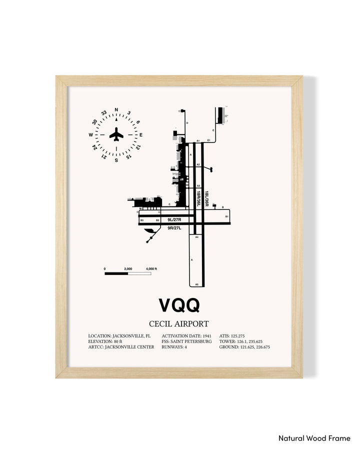 Detailed Airport Map of Cecil Airport (VQQ) in White with a Natural Frame