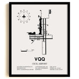 Framed Detailed Airport Map of Cecil Airport (VQQ) in White with a Black Frame