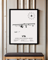 Framed Detailed Airport Map of Licking County Regional Airport (VTA) in White with a Black Frame