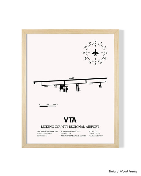 Detailed Airport Map of Licking County Regional Airport (VTA) in White with a Natural Frame