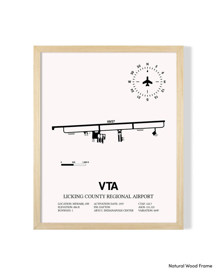 Detailed Airport Map of Licking County Regional Airport (VTA) in White with a Natural Frame