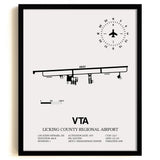 Framed Detailed Airport Map of Licking County Regional Airport (VTA) in White with a Black Frame