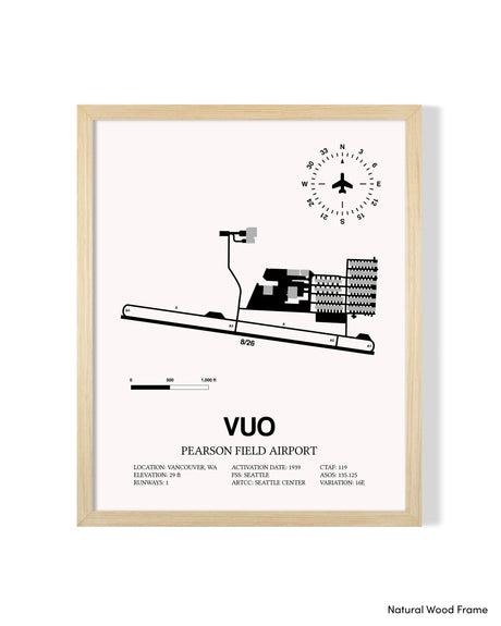 Detailed Airport Map of Pearson Field Airport (VUO) in White with a Natural Frame