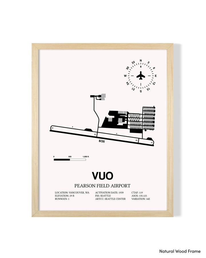 Detailed Airport Map of Pearson Field Airport (VUO) in White with a Natural Frame