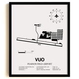 Framed Detailed Airport Map of Pearson Field Airport (VUO) in White with a Black Frame
