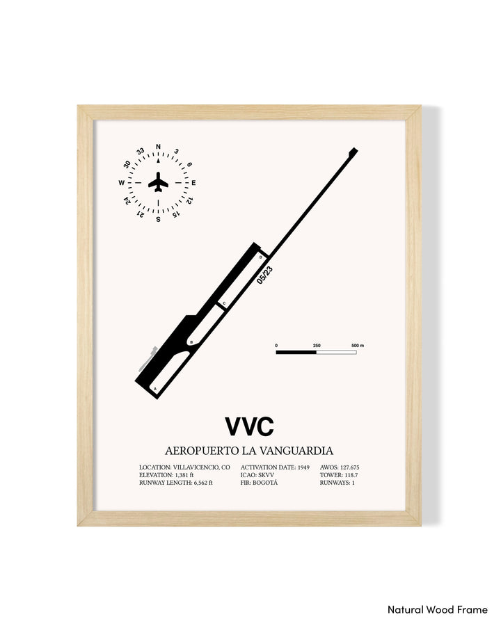 Detailed Airport Map of Aeropuerto La Vanguardia (VVC) in White with a Natural Frame