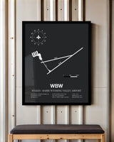 Framed Detailed Airport Map of Wilkes - Barre Wyoming Valley Airport (WBW) in Gray with a Black Frame