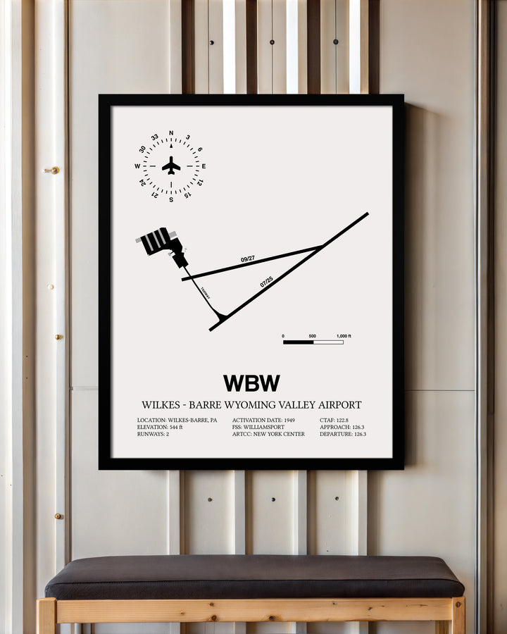 WBW Airport Map, Wilkes - Barre Wyoming Valley Airport Print