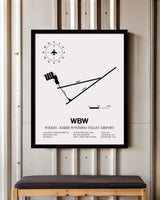 Framed Detailed Airport Map of Wilkes - Barre Wyoming Valley Airport (WBW) in White with a Black Frame