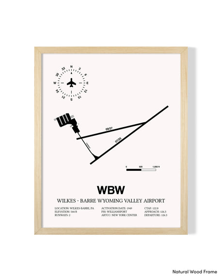 Detailed Airport Map of Wilkes - Barre Wyoming Valley Airport (WBW) in White with a Natural Frame