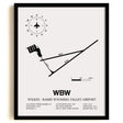 Framed Detailed Airport Map of Wilkes - Barre Wyoming Valley Airport (WBW) in White with a Black Frame