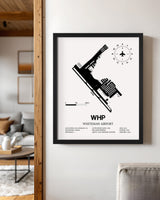 Framed Detailed Airport Map of Whiteman Airport (WHP) in White with a Black Frame