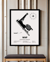 Framed Detailed Airport Map of Whiteman Airport (WHP) in White with a Black Frame