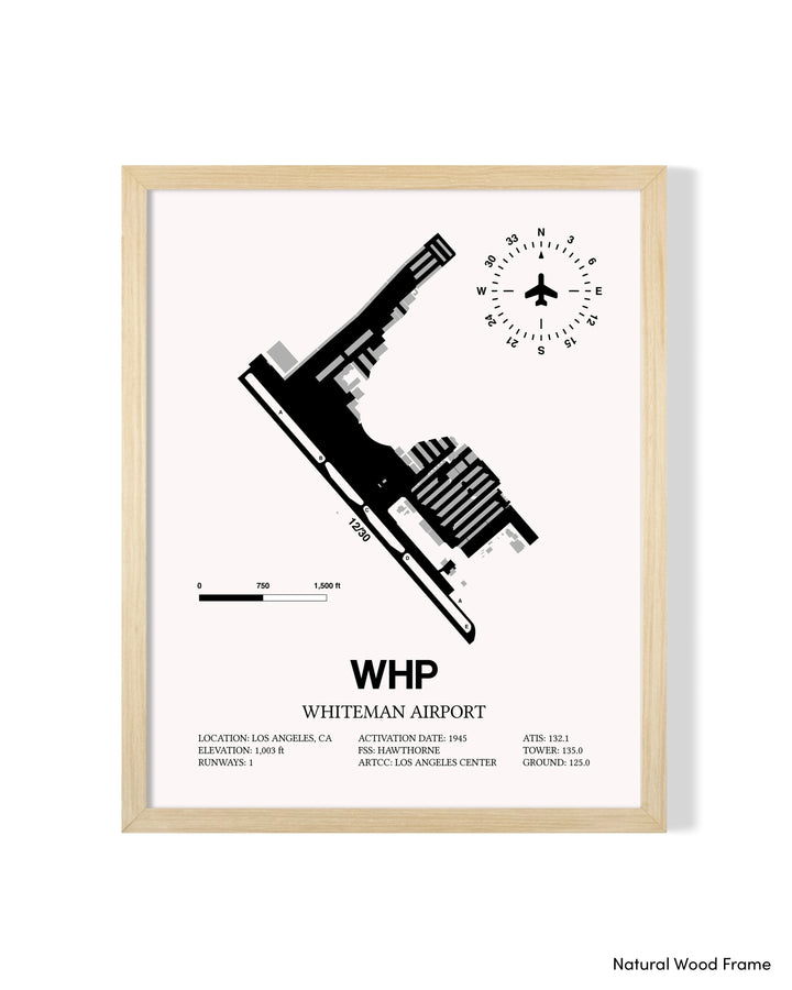 Detailed Airport Map of Whiteman Airport (WHP) in White with a Natural Frame