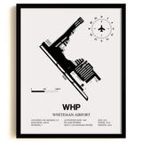 Framed Detailed Airport Map of Whiteman Airport (WHP) in White with a Black Frame