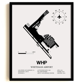 Framed Detailed Airport Map of Whiteman Airport (WHP) in White with a Black Frame
