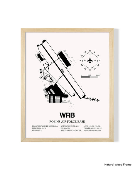 Detailed Airport Map of Robins Air Force Base (WRB) in White with a Natural Frame