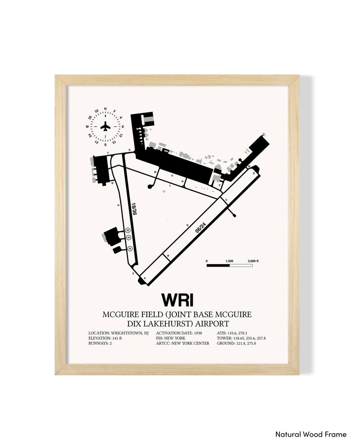 Detailed Airport Map of McGuire Field (Joint Base Mcguire Dix Lakehurst) Airport (WRI) in White with a Natural Frame