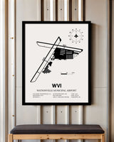 Framed Detailed Airport Map of Watsonville Municipal Airport (WVI) in White with a Black Frame