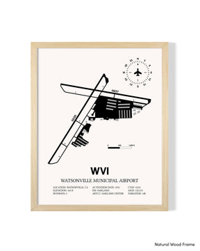 Detailed Airport Map of Watsonville Municipal Airport (WVI) in White with a Natural Frame