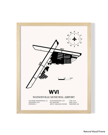 Detailed Airport Map of Watsonville Municipal Airport (WVI) in White with a Natural Frame