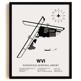 Framed Detailed Airport Map of Watsonville Municipal Airport (WVI) in White with a Black Frame