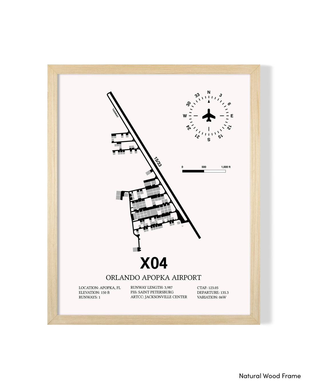 Detailed Airport Map of Orlando Apopka Airport (X04) in White with a Natural Frame