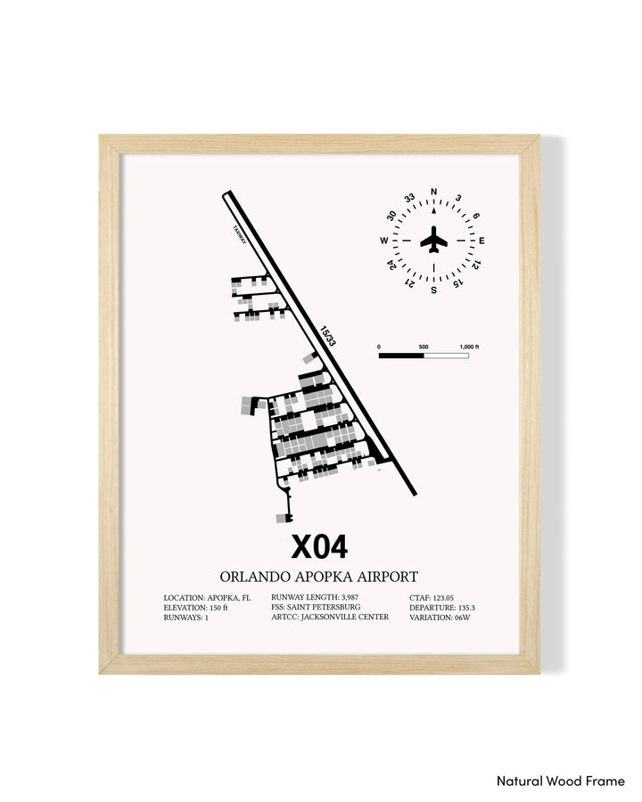 Detailed Airport Map of Orlando Apopka Airport (X04) in White with a Natural Frame