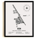 Framed Detailed Airport Map of Orlando Apopka Airport (X04) in White with a Black Frame