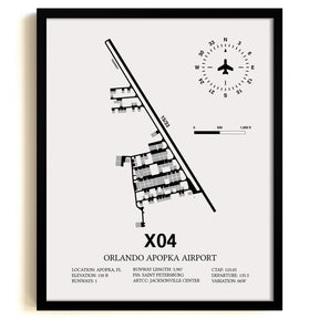 Framed Detailed Airport Map of Orlando Apopka Airport (X04) in White with a Black Frame