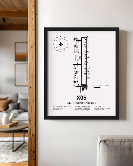 Framed Detailed Airport Map of Pilot County Airport (X05) in White with a Black Frame