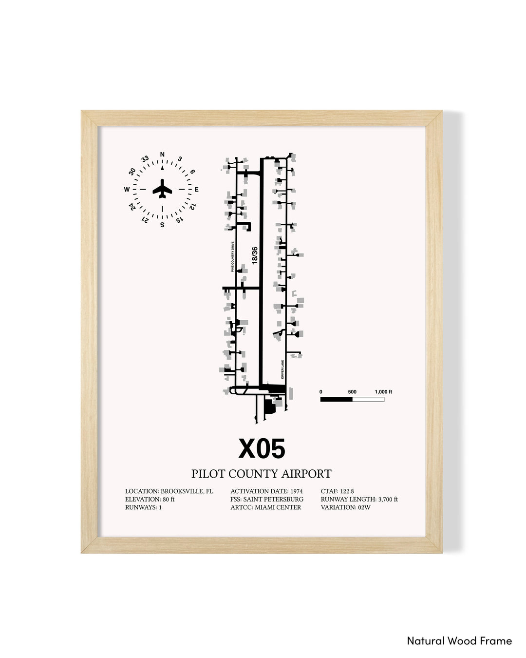 Detailed Airport Map of Pilot County Airport (X05) in White with a Natural Frame
