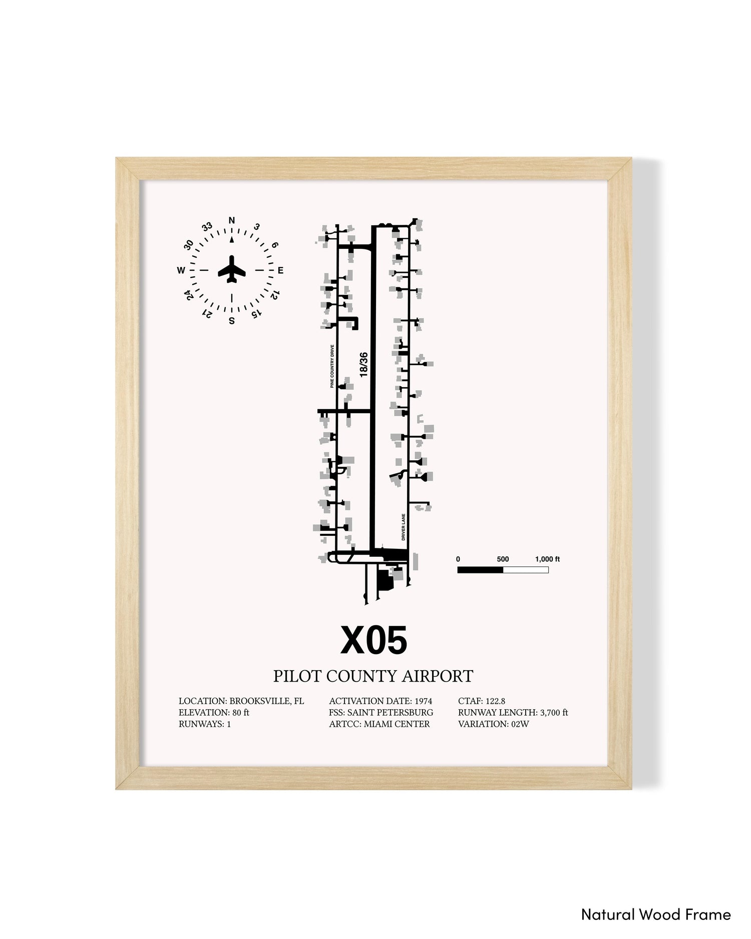Detailed Airport Map of Pilot County Airport (X05) in White with a Natural Frame
