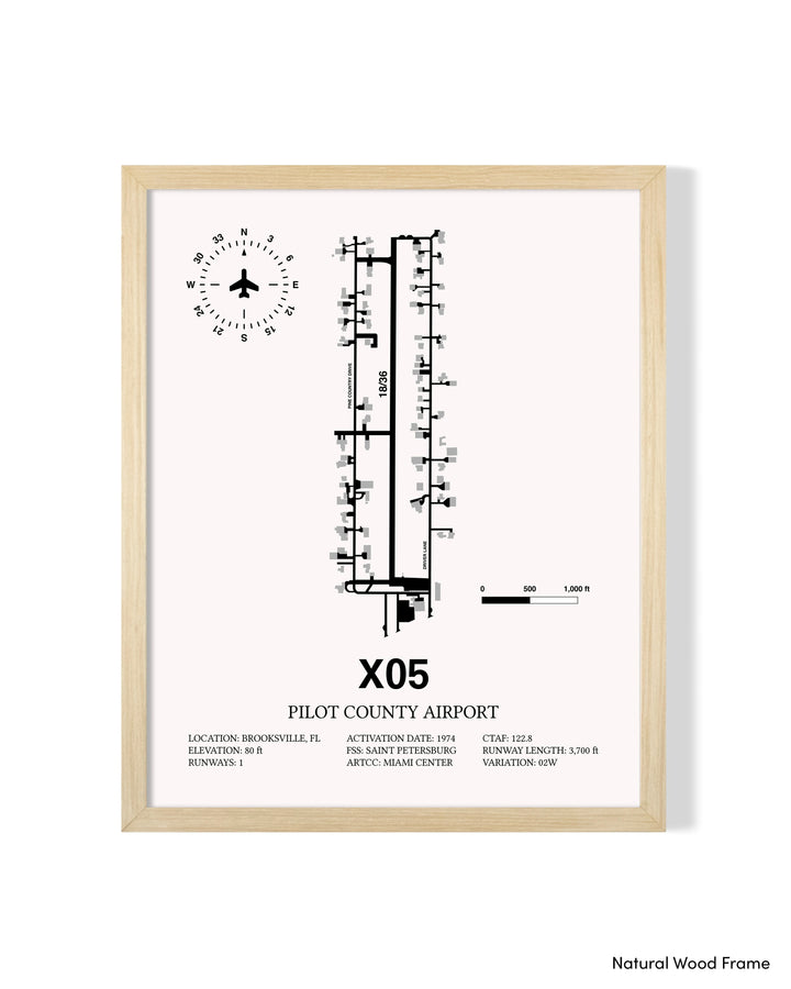 Detailed Airport Map of Pilot County Airport (X05) in White with a Natural Frame