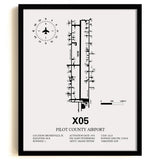 Framed Detailed Airport Map of Pilot County Airport (X05) in White with a Black Frame