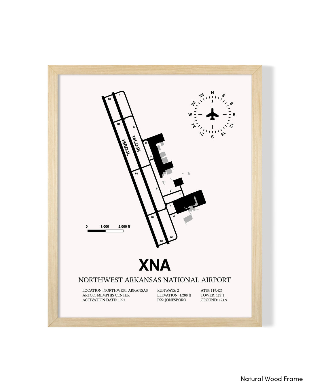 Detailed Airport Map of Northwest Arkansas National Airport (XNA) in White with a Natural Frame