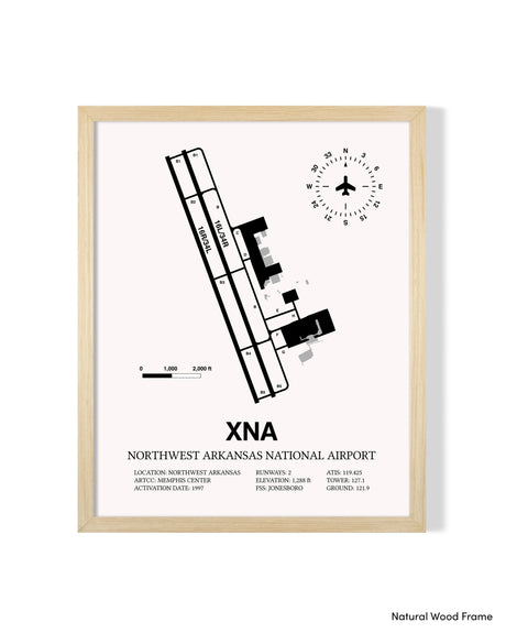 Detailed Airport Map of Northwest Arkansas National Airport (XNA) in White with a Natural Frame