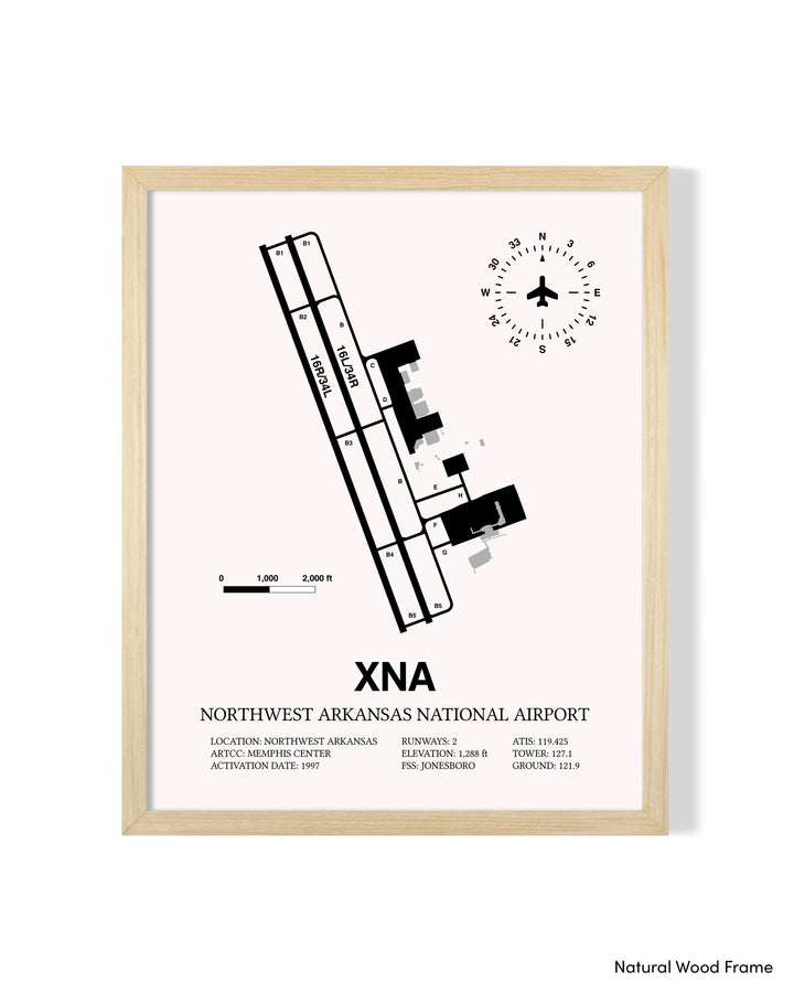 Detailed Airport Map of Northwest Arkansas National Airport (XNA) in White with a Natural Frame