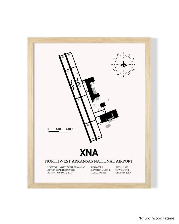 XNA Airport Map, Northwest Arkansas National Airport Print