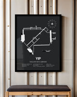 Framed Detailed Airport Map of Willow Run Airport (YIP) in Gray with a Black Frame