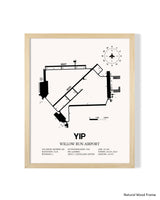 Detailed Airport Map of Willow Run Airport (YIP) in White with a Natural Frame