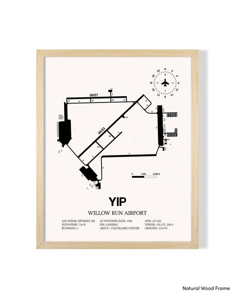 Detailed Airport Map of Willow Run Airport (YIP) in White with a Natural Frame